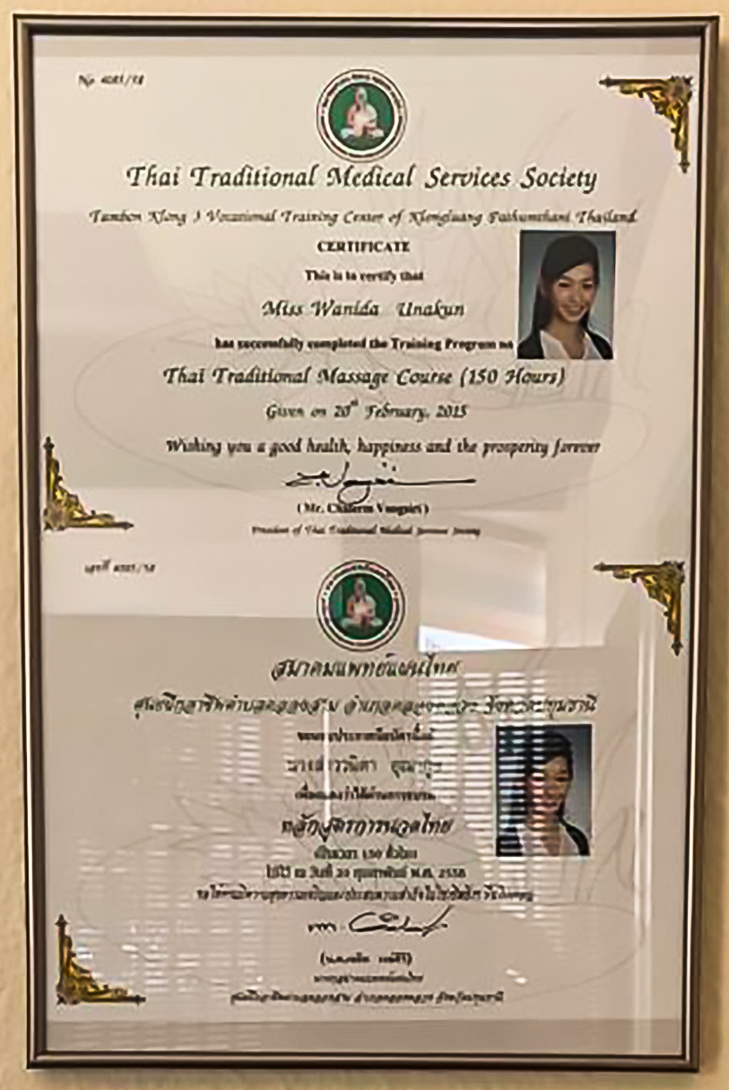 Wanida Thai-Massage Zertifikat